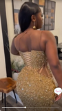 Niulatu Gold Sequins Appliques Evening Dress Mermaid Prom Dress HZ1007