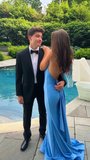 Niulatu Blue Mermaid Backless Prom Dress Elegant Evening Dress HZ1007