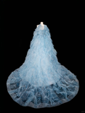 Niulatu Blue Tulle Beaded A Line Prom Dress Long Evening Dress HZ1007