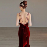Niulatu Red Velvet mermaid Evening Dress Long Prom Dress HZ1007