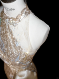 Niulatu Champagne Gold Sequin Sheath Prom Dress Halter Long Evening Dress HZ1007