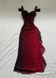 Niulatu A Line Straps Ombre Burgundy Chiffon Long Prom Dress HZ0113