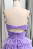 Straps Light Purple Tulle Ruffle A-line Long Prom HZ0308