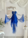 Niulatu Blue A Line Sweetheart Neck Rhinestone Ruffle Chiffon Homecoming Dress Outfits HZ0113