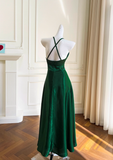 Niulatu Green A Line Halter Satin Prom Dress Vacation Dress Wedding Guest Dress HZ0113