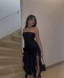 Niulatu Sheath Ruffles Evening Dress Strapless Chiffon Prom Dress HZ1007