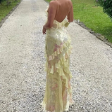 Niulatu Spaghetti Straps V Neck Chiffon Print Prom Dress,Charming Evening Dress HZ1007