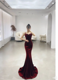 Niulatu Red Velvet mermaid Evening Dress Long Prom Dress HZ1007