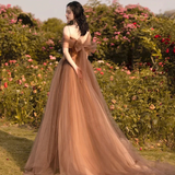Niulatu A-line Tulle Straps Long Formal Gown Tulle Party Dresses Evening Dresses HZ1007