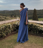Niulatu Pure Color Long Prom Dress One Shoulder Evening Dress HZ1007