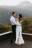 Niulatu Square-Neck White Satin Side Slit Long Evening Dress Formal Prom Dress HZ1007