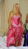 Niulatu Hot Pink Lace Chiffon Ruffles Evening Dress Strapless Prom Dress HZ1007