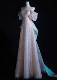 Niulatu A-Line Off-Shoulder Tulle Sequins Beaded Long Prom Dress Formal Evening Dress HZ1007