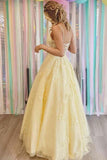 Niulatu Tulle A-line V-neck Lace Appliques Prom Dresses, Long Formal HZ1007