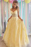 Niulatu Tulle A-line V-neck Lace Appliques Prom Dresses, Long Formal HZ1007