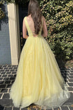 Niulatu Tulle A-line V-neck Long Prom Dresses With Belt, Evening HZ1007