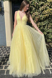 Niulatu Tulle A-line V-neck Long Prom Dresses With Belt, Evening HZ1007