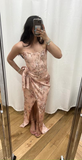 Niulatu Printed Corset Front-Slit Satin Prom Dress Formal Evening Dress HZ1007