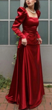 Niulatu Square Neck Red Satin A Line Prom Evening Dress HZ1007