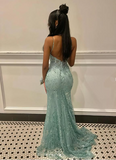 Niulatu Spaghetti Straps Lace Appliques Evening Dress Mermaid Prom Dress HZ1007