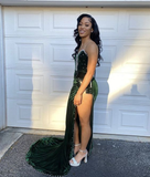 Niulatu Velvet Prom Dress African Mermaid Evening Dress With Slit HZ1007