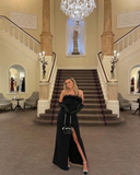 Niulatu Black Feather Formal Dress Black Evening Dress With Split HZ1007