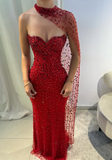 Niulatu Red Sheath Strapless Beaded Tulle Prom Dress HZ0113