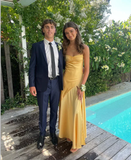 Niulatu Strps Yellow Slit Long Prom Dress HZ0113