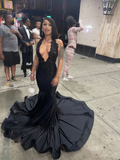 Niulatu Black Sleeveless Mermaid Prom Dress Black Evening Gown HZ1007