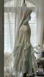 Niulatu Mint Green Temperament Mermaid Spaghetti Strap Chiffon Beaded Evening Dress Formal Prom Dress HZ1007