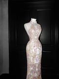 Niulatu Tulle Appliques Sequins Mermaid Prom Dress Slit Formal Evening Dress HZ1007