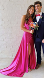 Niulatu Halter V-Neck Ruched Bodycon Prom Dress,Long Slit Evening Gown HZ1007