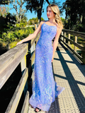 Niulatu Mermaid Spagehtti Straps Lilac Lace Sequin Long Prom Dress Evening Dress HZ1007