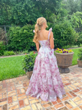 Niulatu Chiffon Rose Print A Line Prom Dress Evening Dress HZ1007