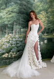 Niulatu Pink Strapless High Slit Flower Prom Dress HZ0113