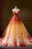 Niulatu Tulle Appliques Strapless A Line Prom Dress Evening Dress HZ1007