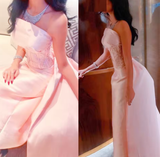 Niulatu Pink Satin Strapless Saudi Arabia Corset Sparkly Sequins Dubai Evening Dress Formal Party Dress HZ1007