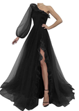 Niulatu tulle prom dress one shoulder evening dress HZ1007