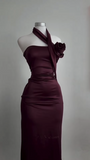 Niulatu Sheath Burgundy Long Prom Dress Strapless Evening Dress HZ1007