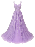 Niulatu Lace Applique Prom Dress Long for Women Spaghetti Straps A-Line Evening Dress HZ1007