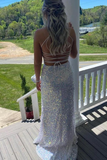 Niulatu Spaghetti Straps Mermaid White Sequin Prom Evening Dress HZ1007