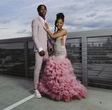 Niulatu Pink Beaded Mermaid Prom Dress Long Evening Dress HZ0113