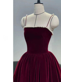 Niulatu Beaded Velvet Prom Dress Spaghetti Strap Mid Long Evening Dress HZ1007