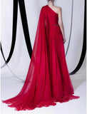 Niulatu Empire Sexy Wedding Guest Formal Evening Dress One Shoulder Sleeveless Court Train Chiffon with Beading HZ1007