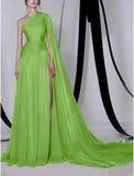 Niulatu Empire Sexy Wedding Guest Formal Evening Dress One Shoulder Sleeveless Court Train Chiffon with Beading HZ1007