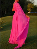 Niulatu Evening Gown Elegant Dress Formal Sweep / Brush Train Sleeveless One Shoulder Chiffon with Pleats HZ1007