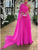 Niulatu Evening Gown Elegant Dress Formal Sweep / Brush Train Sleeveless One Shoulder Chiffon with Pleats HZ1007