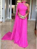 Niulatu Evening Gown Elegant Dress Formal Sweep / Brush Train Sleeveless One Shoulder Chiffon with Pleats HZ1007