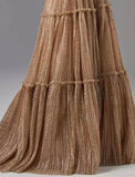 Niulatu A-Line Evening Gown Glittering Dress Formal Wedding Guest Floor Length Sleeveless Strapless Tulle with HZ1007