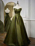 Niulatu A-Line Evening Gown Open Back Dress Formal Wedding Guest Floor Length Sleeveless Strapless Satin with Pleats HZ1007